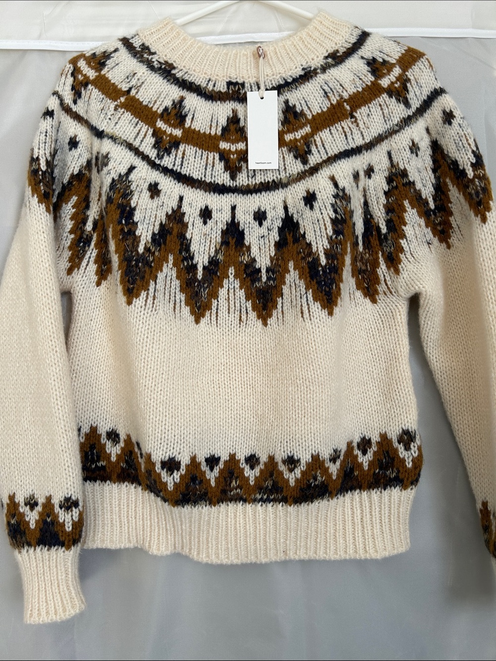 Heartloom Cream Fair Isle Turtleneck Sweater with Brown & Black Pattern